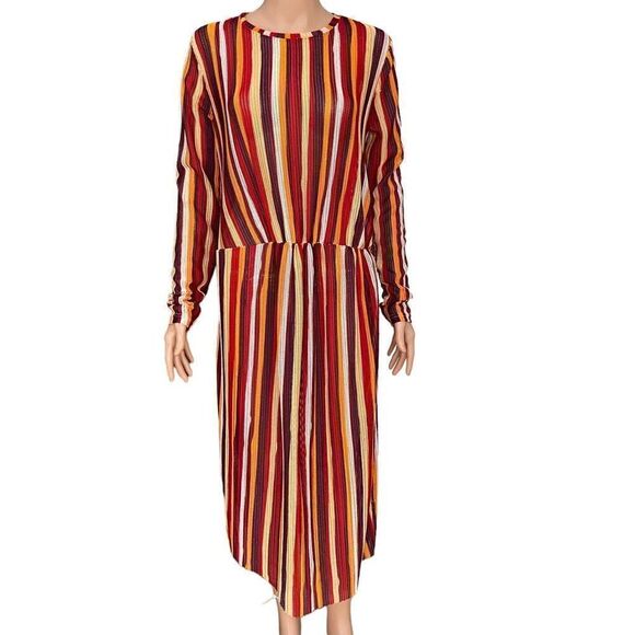 Zara Striped Retro Mesh Maxi Dress Multicolor Size L NWOT - Picture 3 of 10